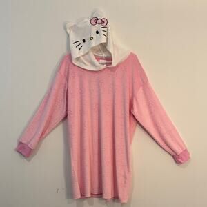 NWT Sanrio Hello Kitty Pink Fleece Hooded Nightgown Sleep Dress Women size M